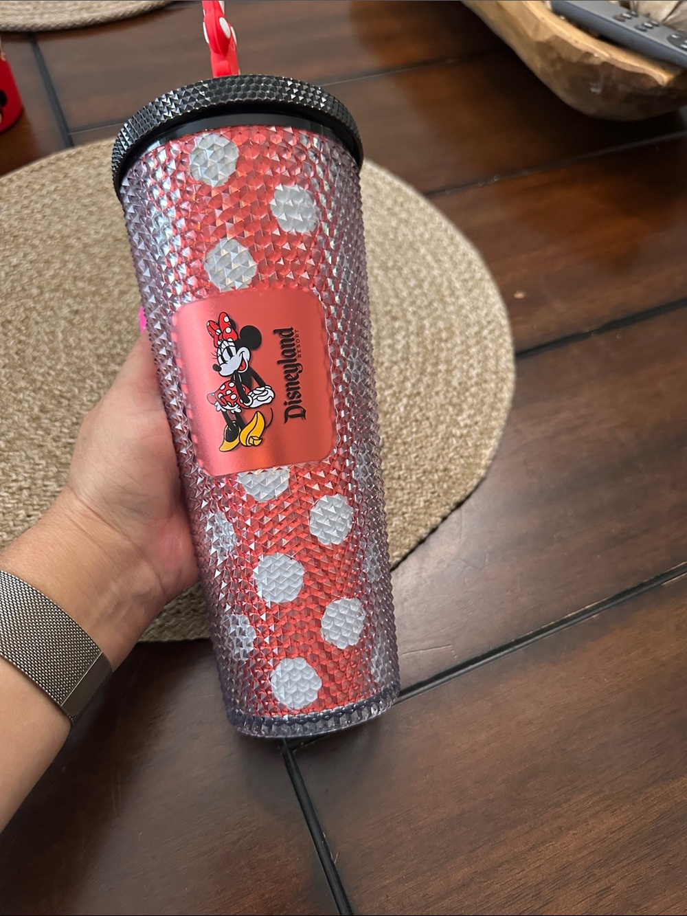 Disney Minnie Mouse Red and White Polka Dot Studded Tumbler with Black Lid